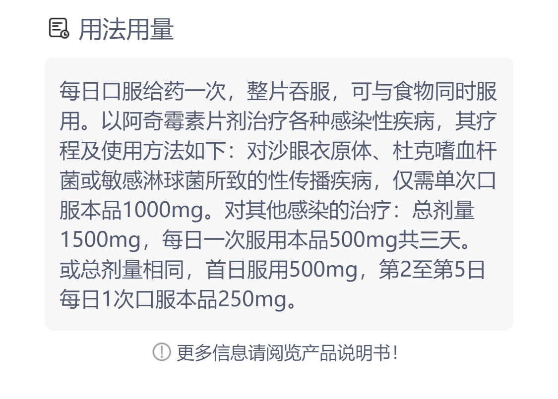 希舒美阿奇霉素片用量图片