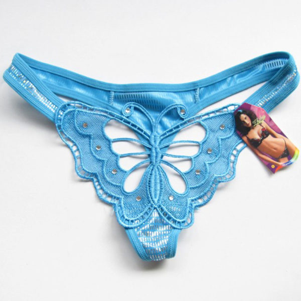 斯托伊stoy情趣内衣性感镶钻蝴蝶丁字裤蓝色