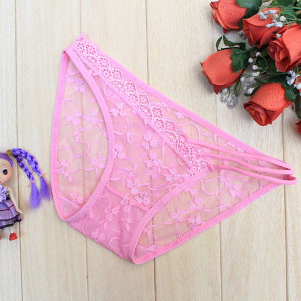 美兰琪情趣内衣女款低腰蕾丝透视三角裤粉色