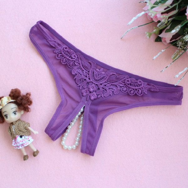 美兰琪 女款半透明按摩珍珠丁字裤(紫色)