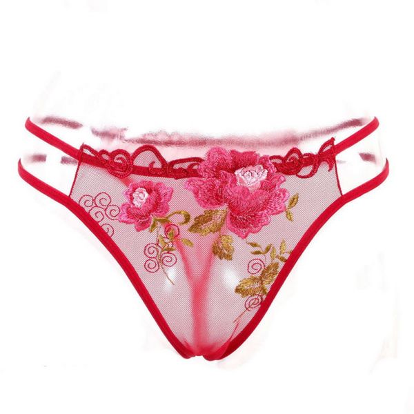 俞兆林性感牡丹花刺绣透视丁字裤oz5012红色